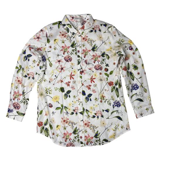 Coldwater Creek White Floral Long Sleeve Button Up - Picture 1 of 5